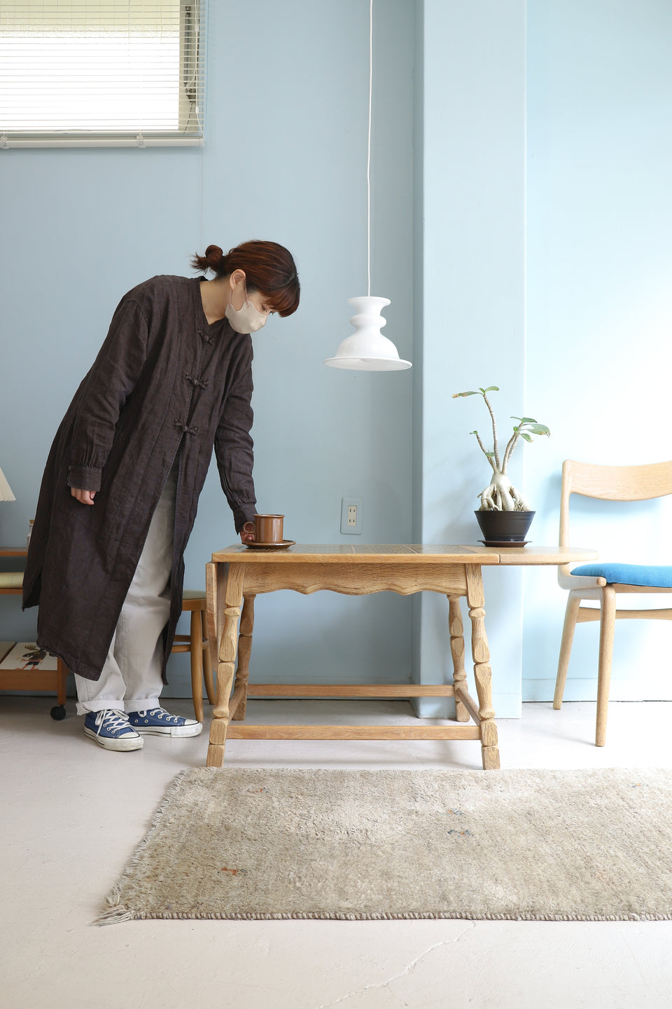 Danish Vintage Tile Top Drop Leaf Coffee Table/デンマークヴィンテージ コーヒーテーブル タイルトップ ドロップリーフ オーク材 北欧家具