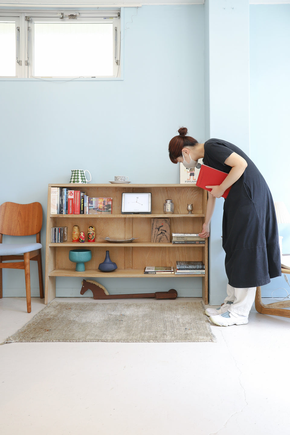 Japanese Vintage Wooden Slim Book Shelf/ジャパンヴィンテージ 木製 ブックシェルフ 本棚 レトロモダン