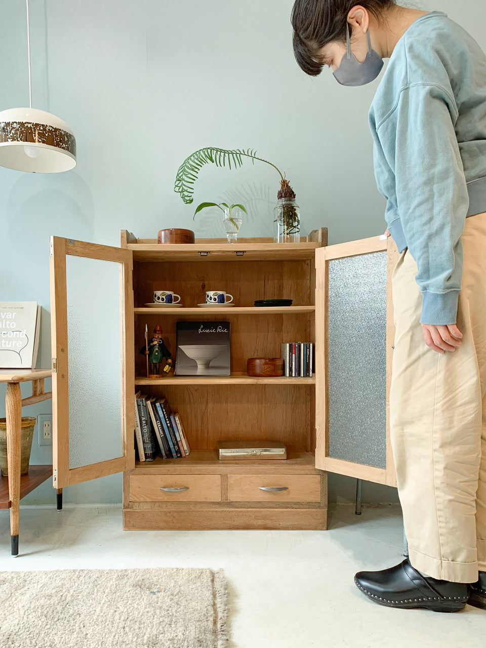 Japanese Vintage Small Glass Cabinet/ジャパンヴィンテージ ダイヤガラス スモールキャビネット