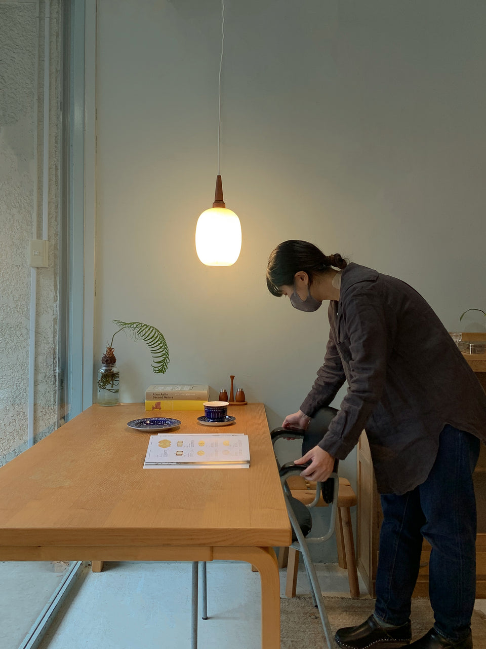 Glass&Teak Pendant Light Danish Vintage/デンマークヴィンテージ ペンダントライト ガラス&チーク材 北欧インテリア