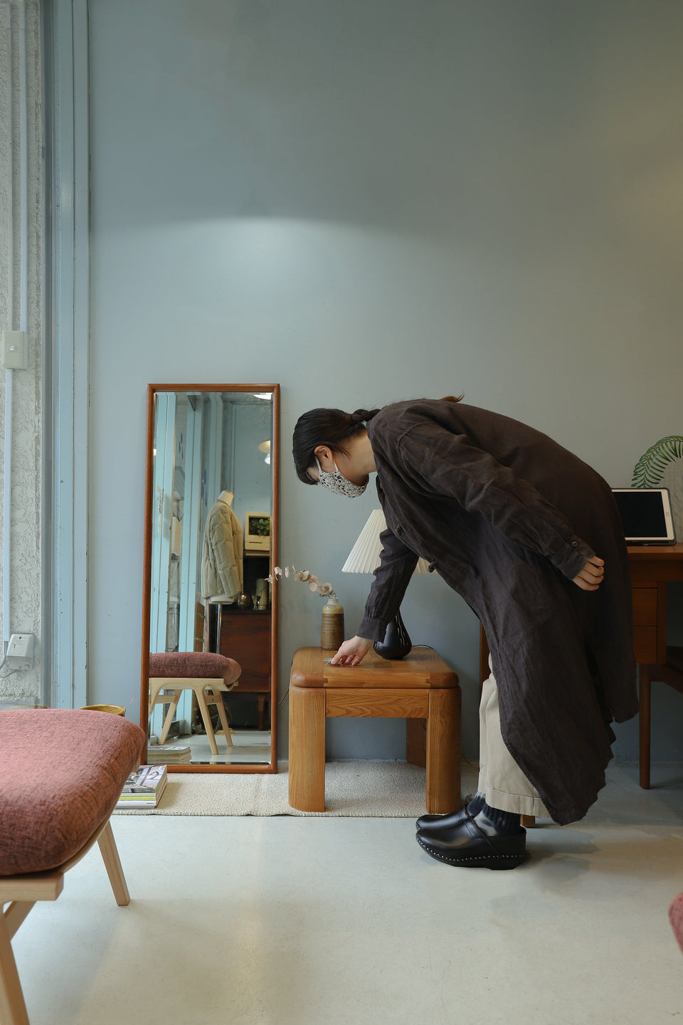 Teakwood Long Slim Wall Mirror/ウォールミラー チーク材 壁掛け 鏡 姿見 インテリア