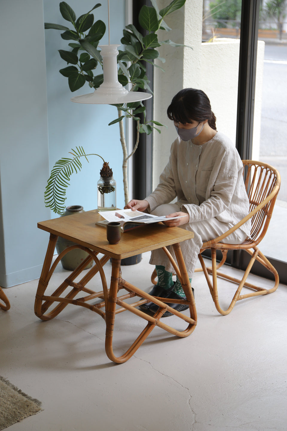 Japanese Vintage Yamakawa Rattan Arm Chair Side Table/山川ラタン アームチェア 菊椅子 サイドテーブル ジャパンヴィンテージ