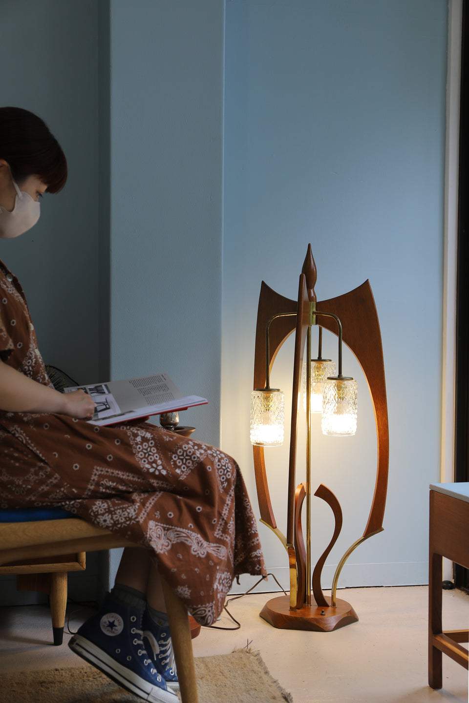 US Vintage Wood Base Floor Lamp/アメリカヴィンテージ フロアランプ 木製ベース ミッドセンチュリー 間接照明