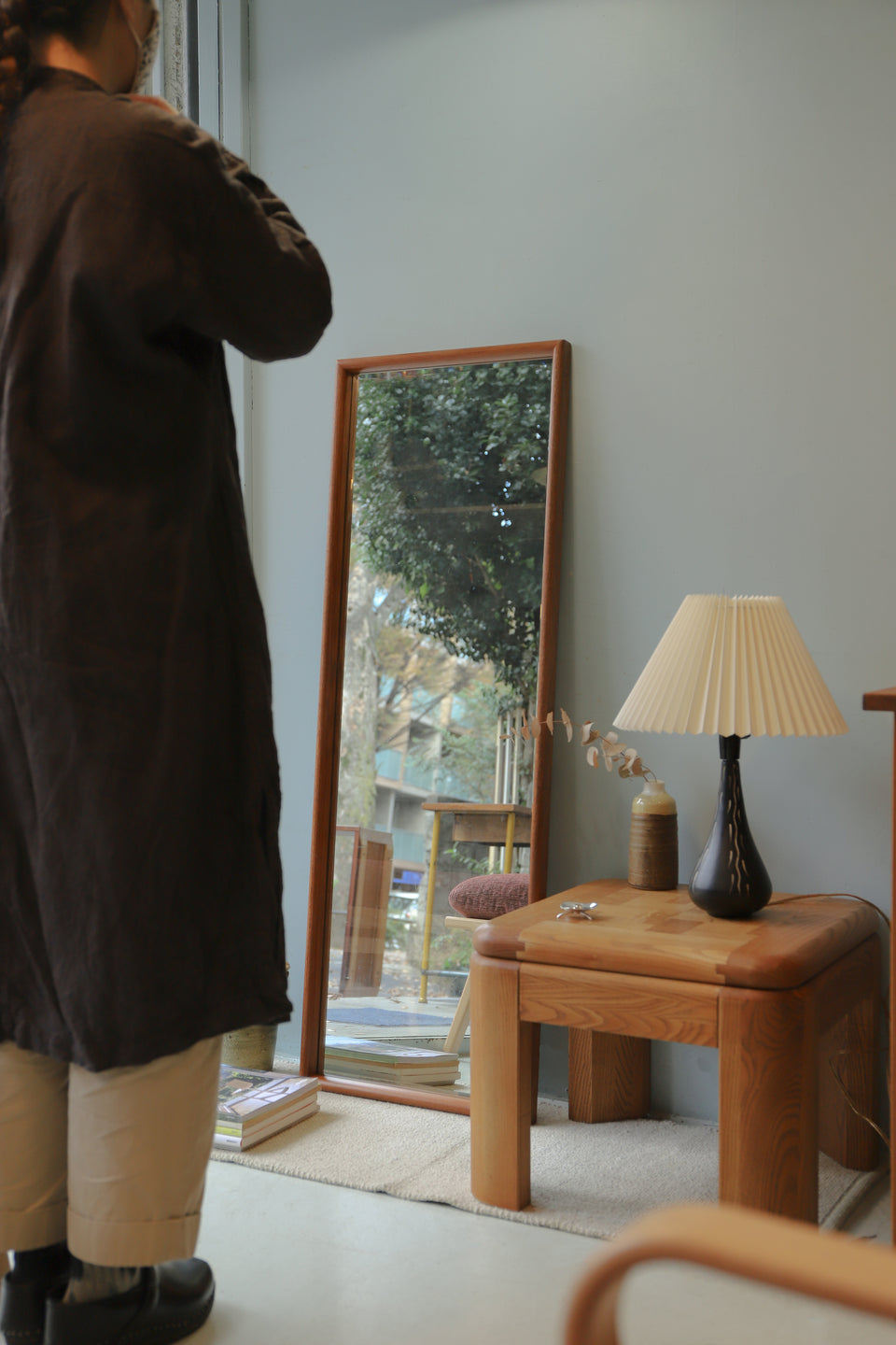 Teakwood Long Slim Wall Mirror/ウォールミラー チーク材 壁掛け 鏡 姿見 インテリア