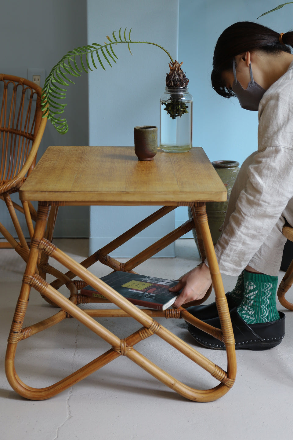 Japanese Vintage Yamakawa Rattan Arm Chair Side Table/山川ラタン アームチェア 菊椅子 サイドテーブル ジャパンヴィンテージ