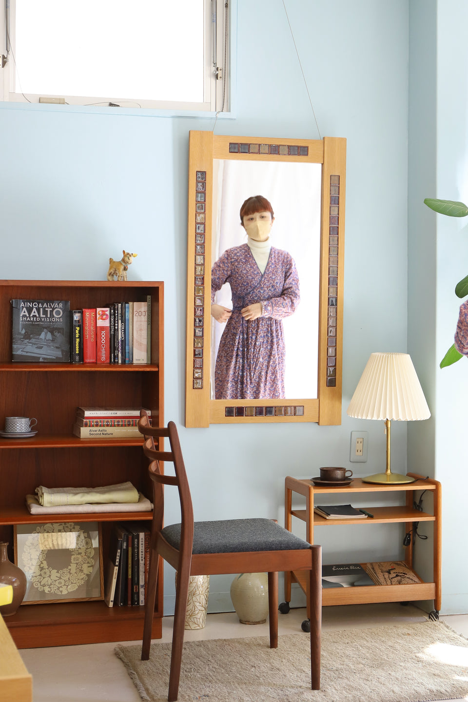 Danish Vintage Oakwood Tile Mirror/デンマークヴィンテージ ウォールミラー オーク材 タイル 北欧インテリア