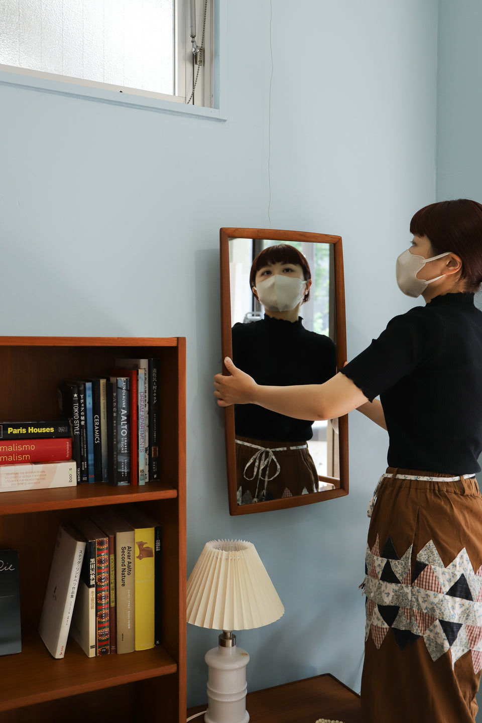 Danish Vintage Teak Frame Wall Hanging Mirror/デンマークヴィンテージ チークフレーム ウォールミラー 壁掛け鏡 北欧インテリア