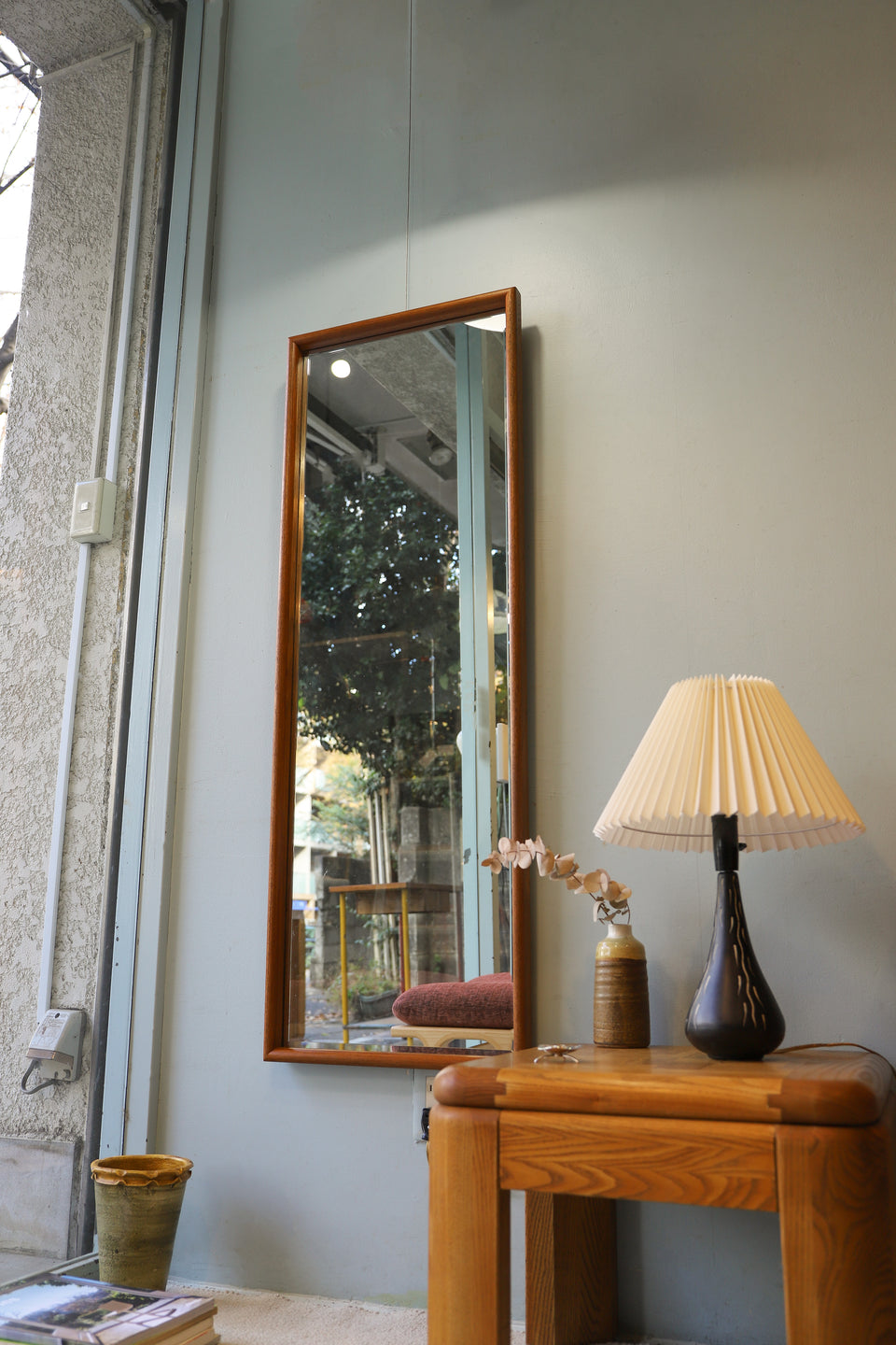 Teakwood Long Slim Wall Mirror/ウォールミラー チーク材 壁掛け 鏡 姿見 インテリア