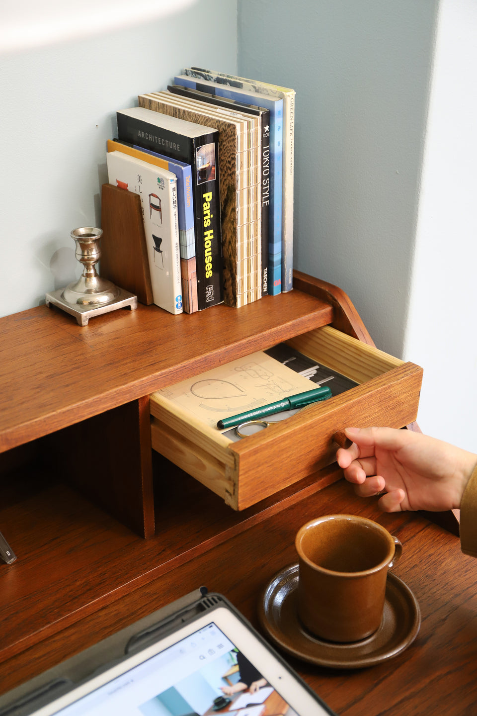 Danish Vintage Bureau with Mirror/デンマークヴィンテージ ビューロー ミラー チェスト チーク材 北欧家具