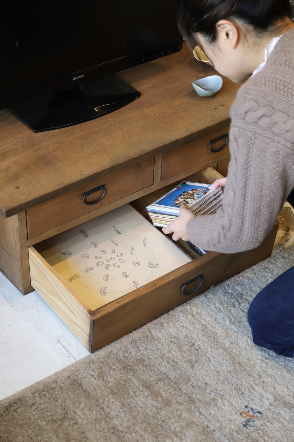 Japanese Vintage Wooden Low Board/ジャパンヴィンテージ ローボード 裁ち台 テレビ台 引き出し 古道具 時代家具