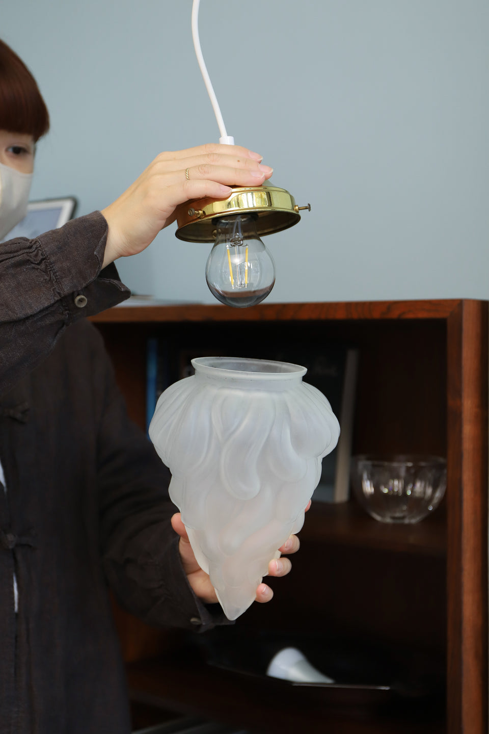 Danish Vintage J. Sommer Glass Shade Pendant Light/デンマークヴィンテージ ペンダントライト ガラスシェード 照明 北欧インテリア