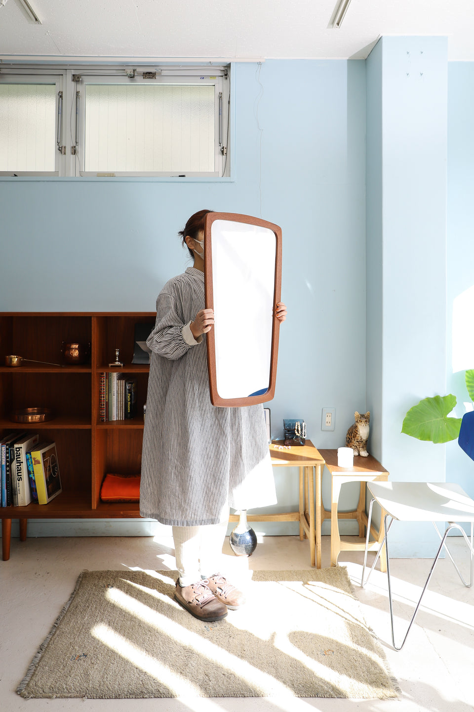 Danish Vintage Wall Mirror Aarhus Glasimport og Glassliberi/デンマークヴィンテージ ウォールミラー チークフレーム 鏡 北欧インテリア