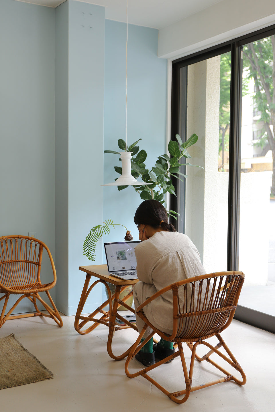 Japanese Vintage Yamakawa Rattan Arm Chair Side Table/山川ラタン アームチェア 菊椅子 サイドテーブル ジャパンヴィンテージ