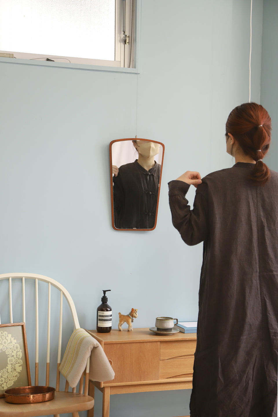 Danish Vintage Small Wall Mirror Teak Frame/デンマークヴィンテージ スモールウォールミラー チークフレーム 鏡 北欧インテリア