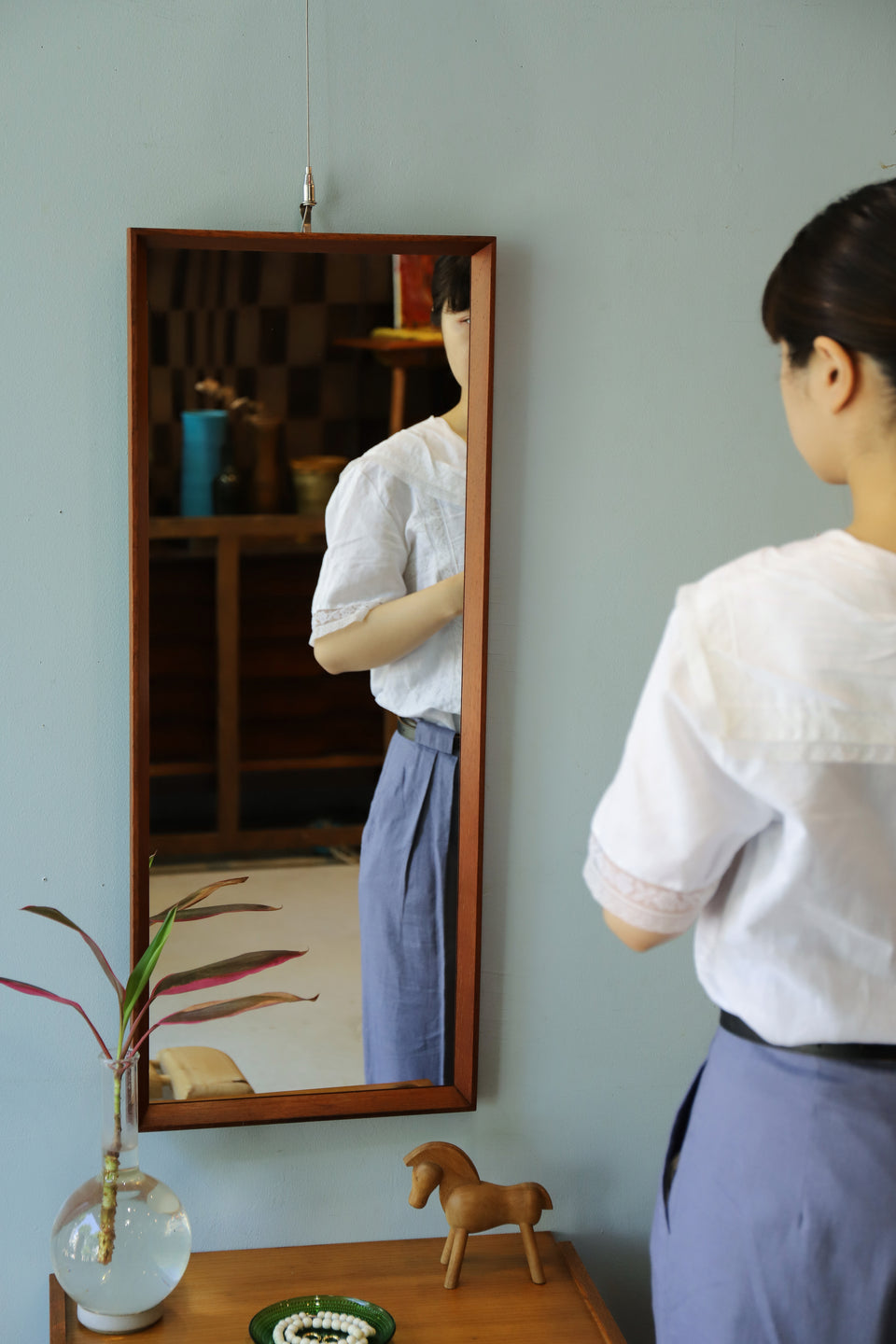 Danish Vintage Teak Frame Wall Mirror/デンマークヴィンテージ ウォールミラー チークフレーム