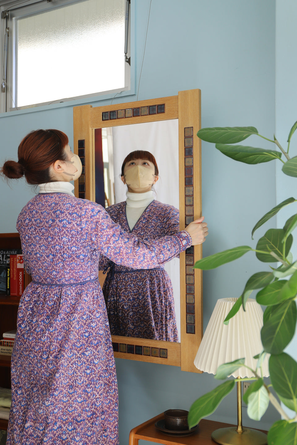 Danish Vintage Oakwood Tile Mirror/デンマークヴィンテージ ウォールミラー オーク材 タイル 北欧インテリア