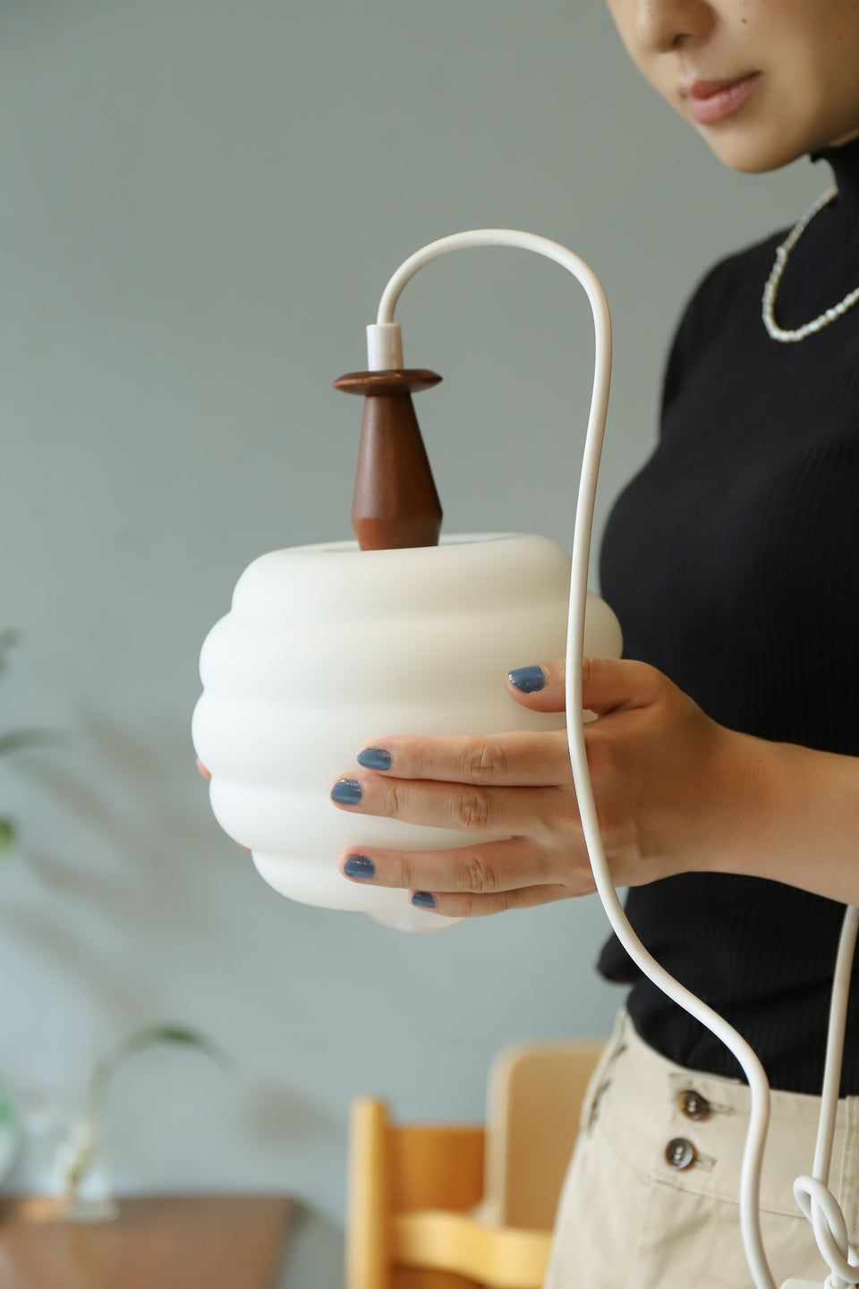Danish Vintage Frosted Glass Pendant Light/デンマークヴィンテージ ペンダントライト ガラス チーク材