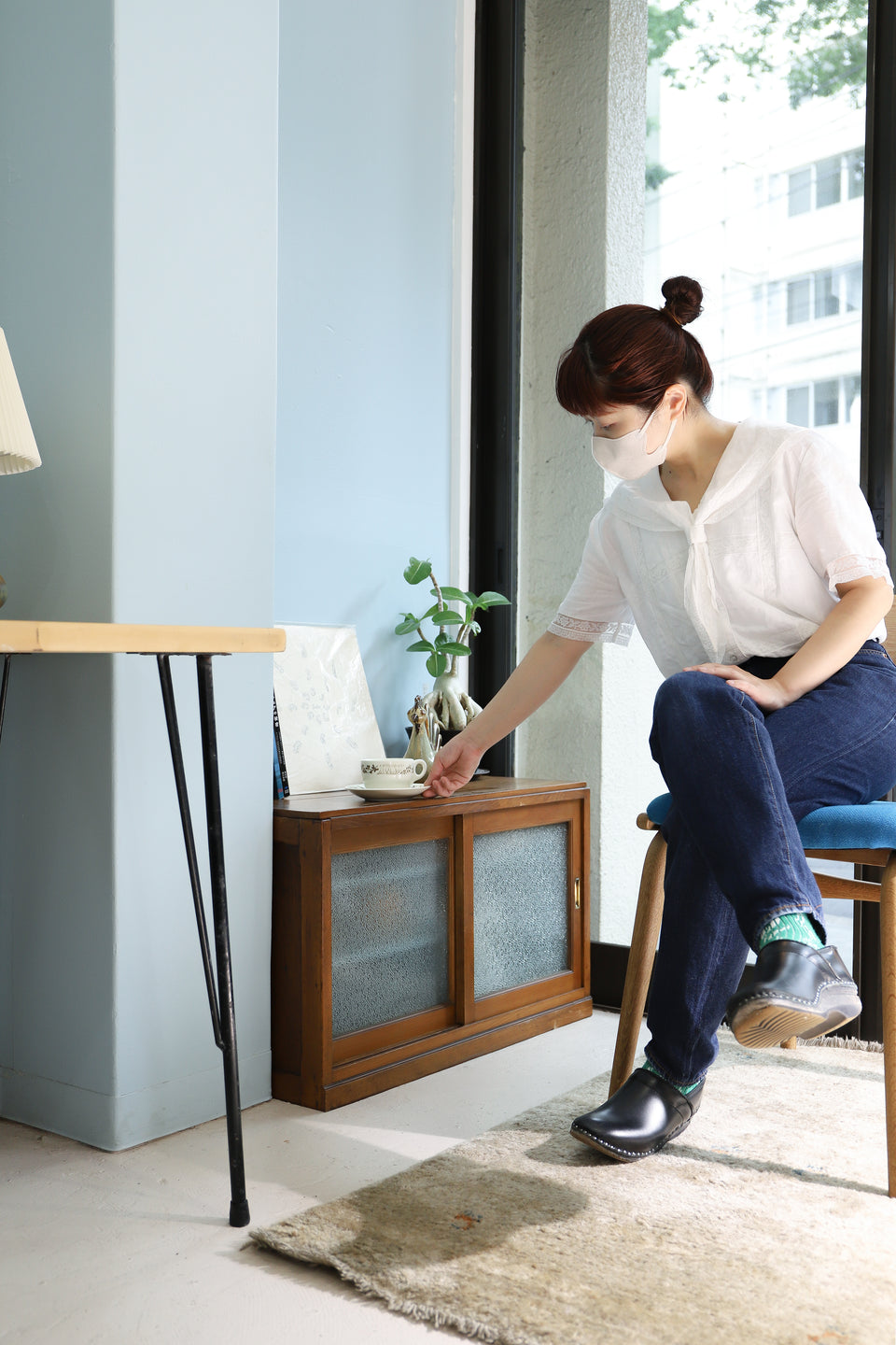 Japanese Modern Vintage Diamond Glass Small Cabinet/ジャパンヴィンテージ ダイヤガラス スモールキャビネット 収納 レトロモダン