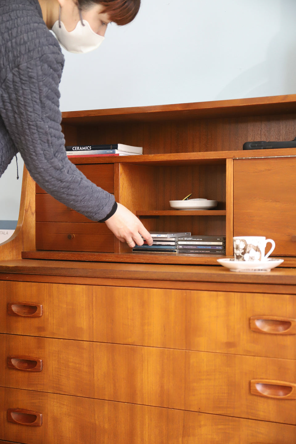 Danish Vintage Teak Writing Bureau with Mirror/デンマークヴィンテージ ライティングビューロー チーク材 ドレッサー 北欧家具