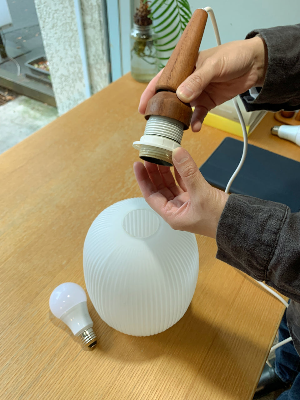 Glass&Teak Pendant Light Danish Vintage/デンマークヴィンテージ ペンダントライト ガラス&チーク材 北欧インテリア