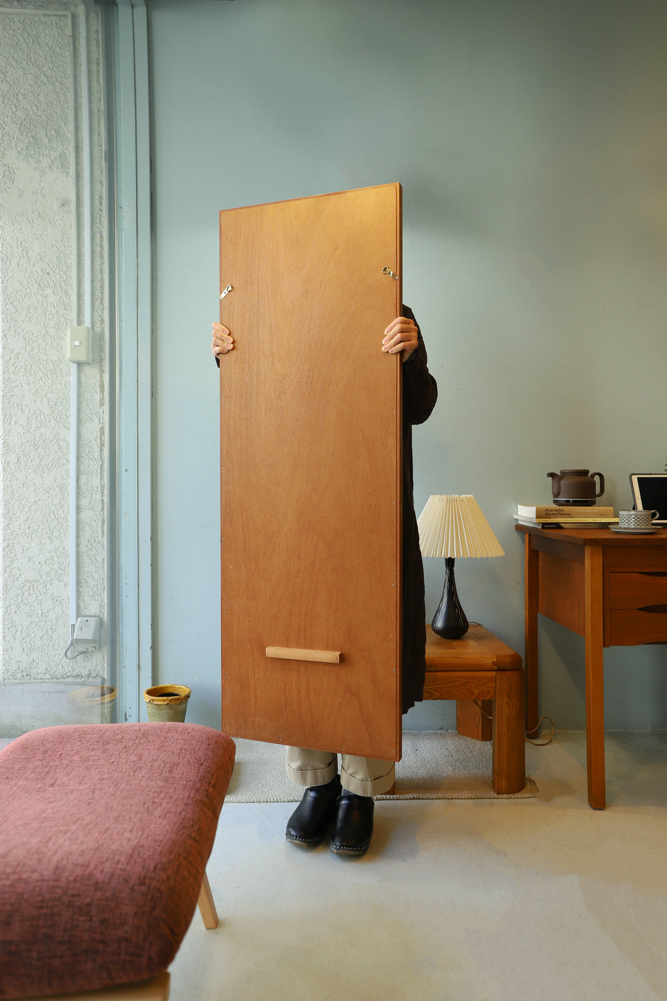 Teakwood Long Slim Wall Mirror/ウォールミラー チーク材 壁掛け 鏡 姿見 インテリア