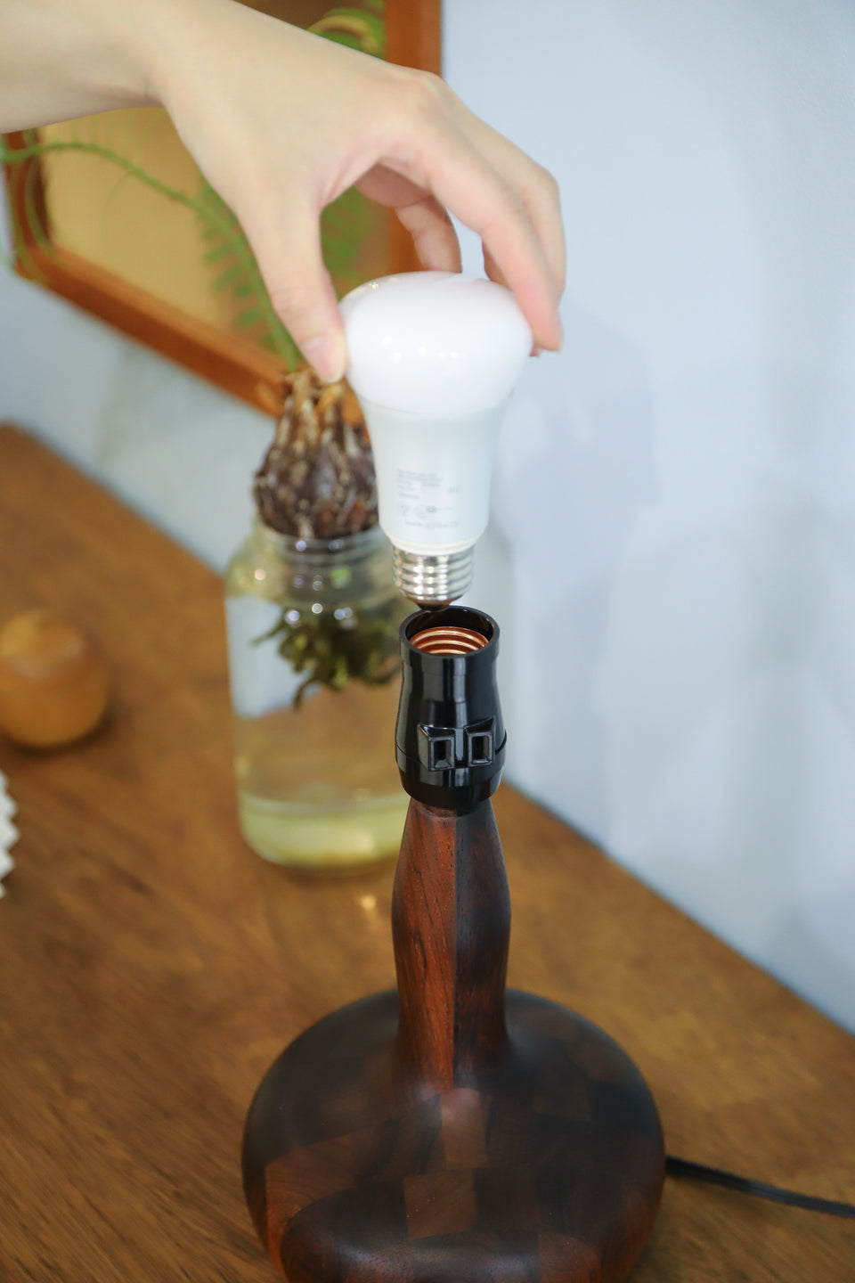 Danish Vintage Parquet Table Lamp Rosewood Teakwood/デンマークヴィンテージ テーブルランプ ローズウッド チーク材 寄木細工 間接照明 北欧インテリア