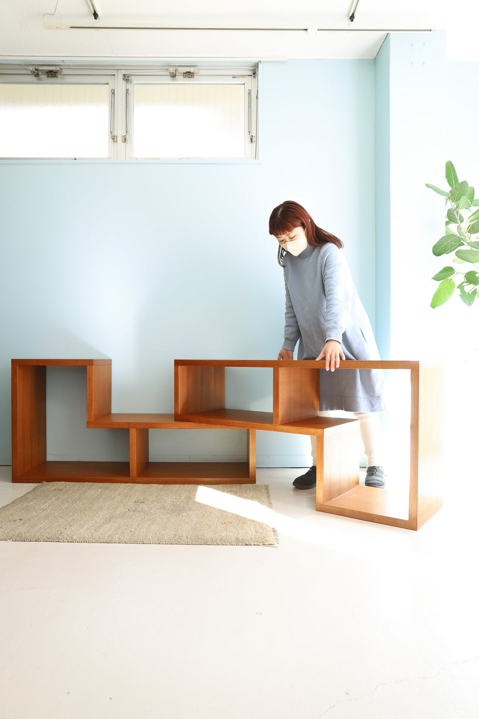 Teakwood L-shaped Open Shelf/チーク材 L字型 スライド オープンシェルフ テレビボード 収納家具