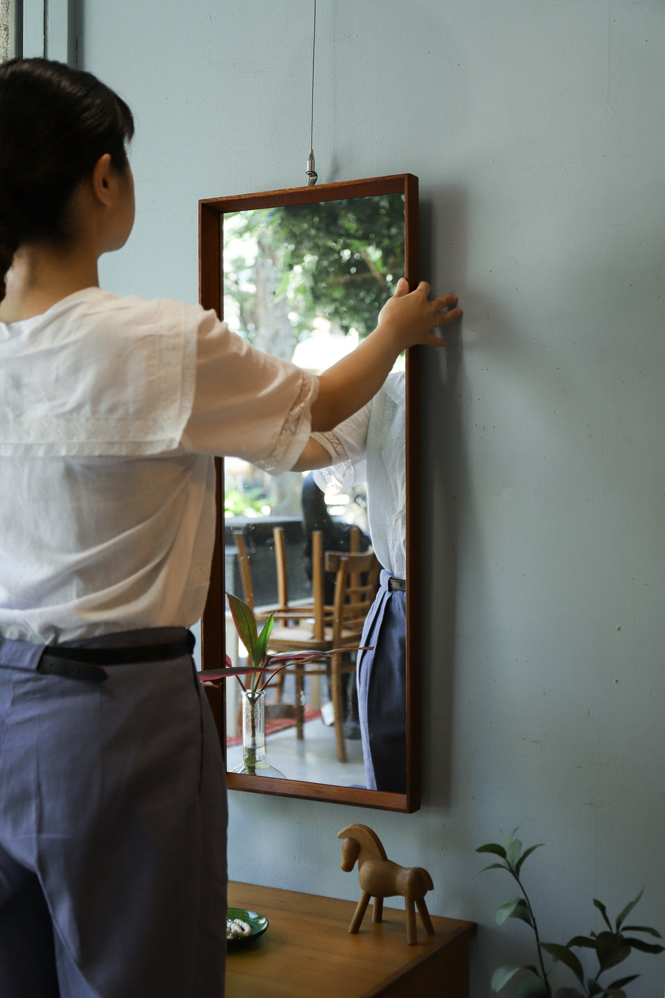 Danish Vintage Teak Frame Wall Mirror/デンマークヴィンテージ ウォールミラー チークフレーム