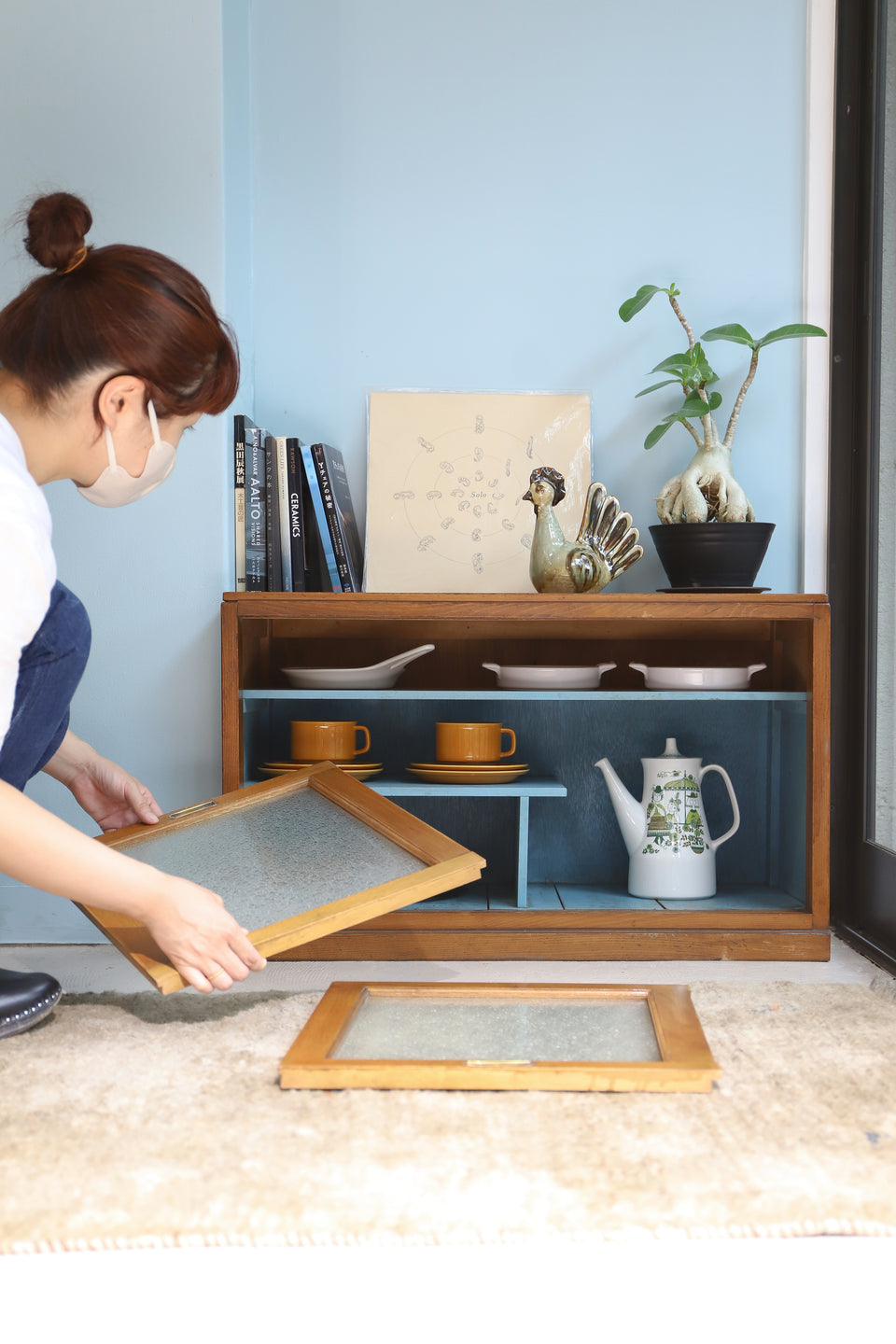 Japanese Modern Vintage Diamond Glass Small Cabinet/ジャパンヴィンテージ ダイヤガラス スモールキャビネット 収納 レトロモダン