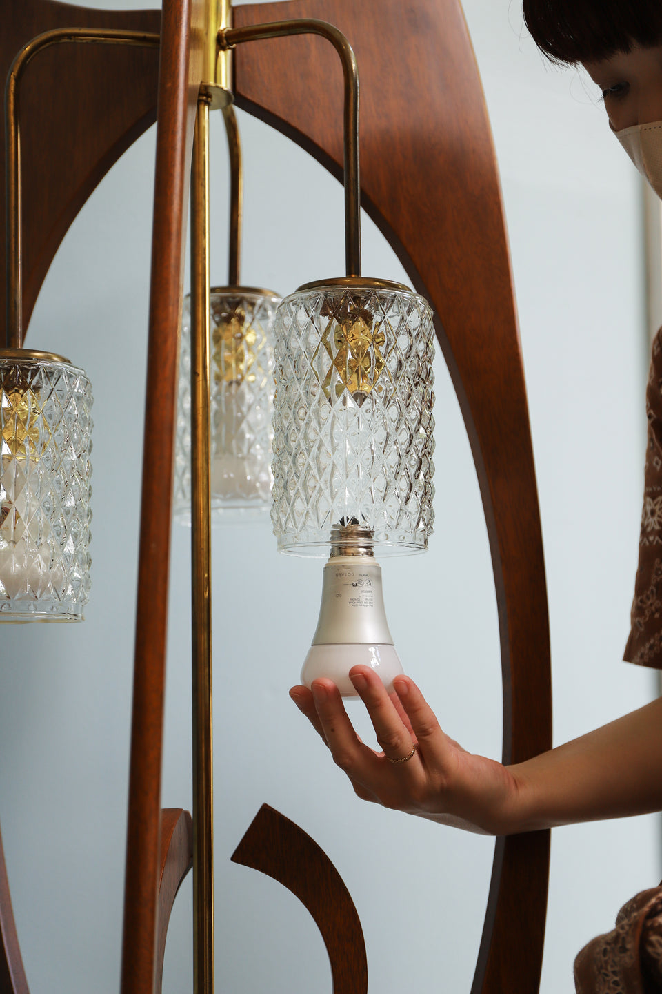 US Vintage Wood Base Floor Lamp/アメリカヴィンテージ フロアランプ 木製ベース ミッドセンチュリー 間接照明