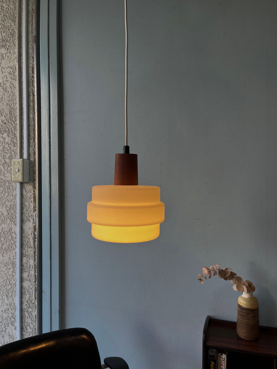 Vintage Pendant Light Flosted Glass Teak Danish/デンマークヴィンテージ ペンダントライト フロストガラス チーク 照明