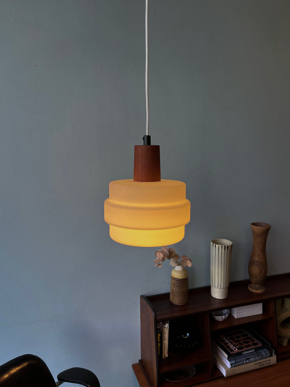 Vintage Pendant Light Flosted Glass Teak Danish/デンマークヴィンテージ ペンダントライト フロストガラス チーク 照明