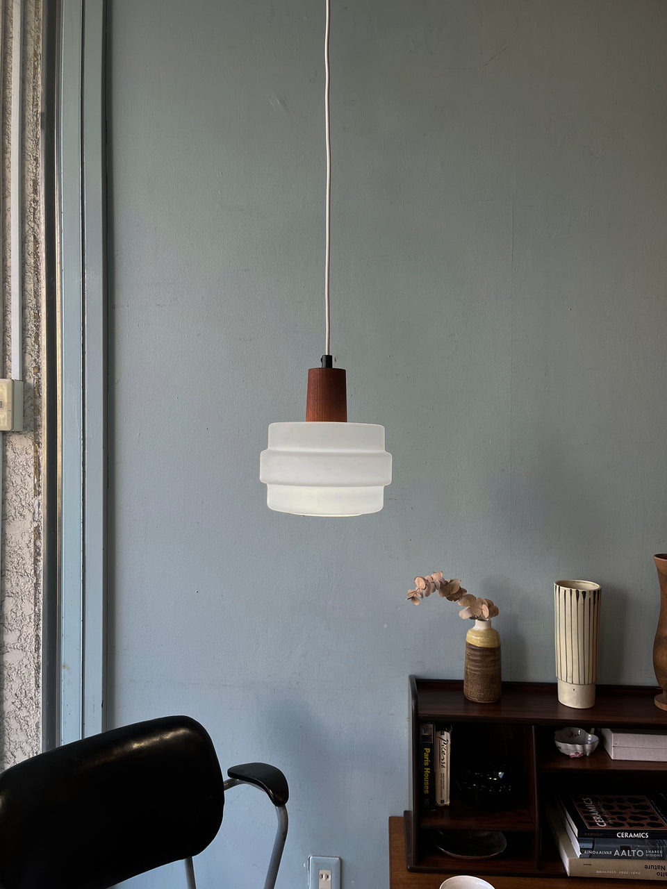 Vintage Pendant Light Flosted Glass Teak Danish/デンマークヴィンテージ ペンダントライト フロストガラス チーク 照明