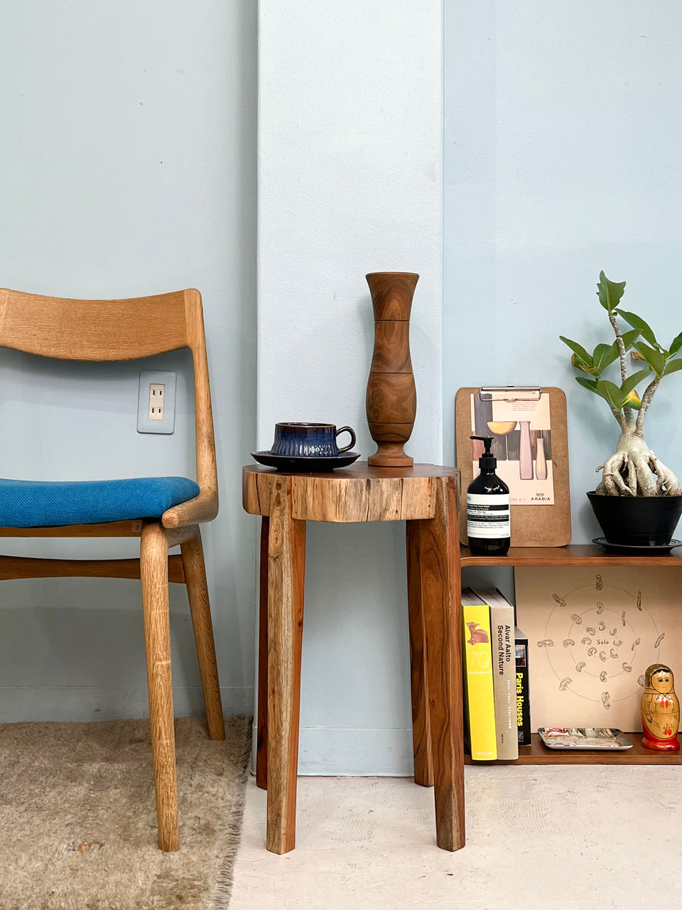 Solid Wood Side Table Floor Stand/無垢材 サイドテーブル 花台 一枚板