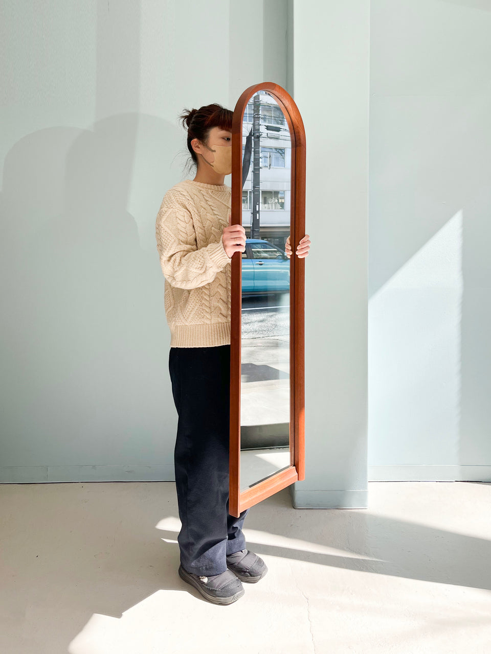 Teakwood Arched Frame Full-length Mirror/チーク材 姿見 ミラー アーチ型フレーム