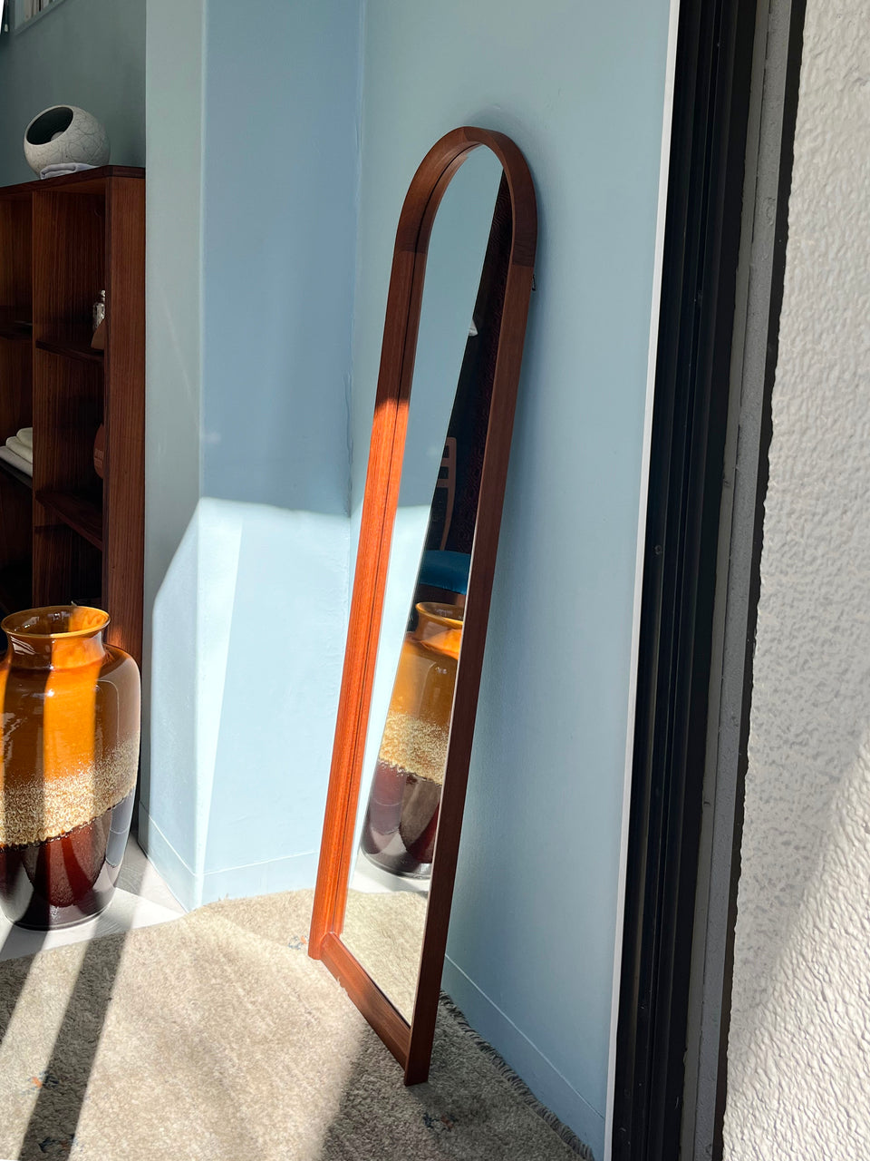 Teakwood Arched Frame Full-length Mirror/チーク材 姿見 ミラー アーチ型フレーム
