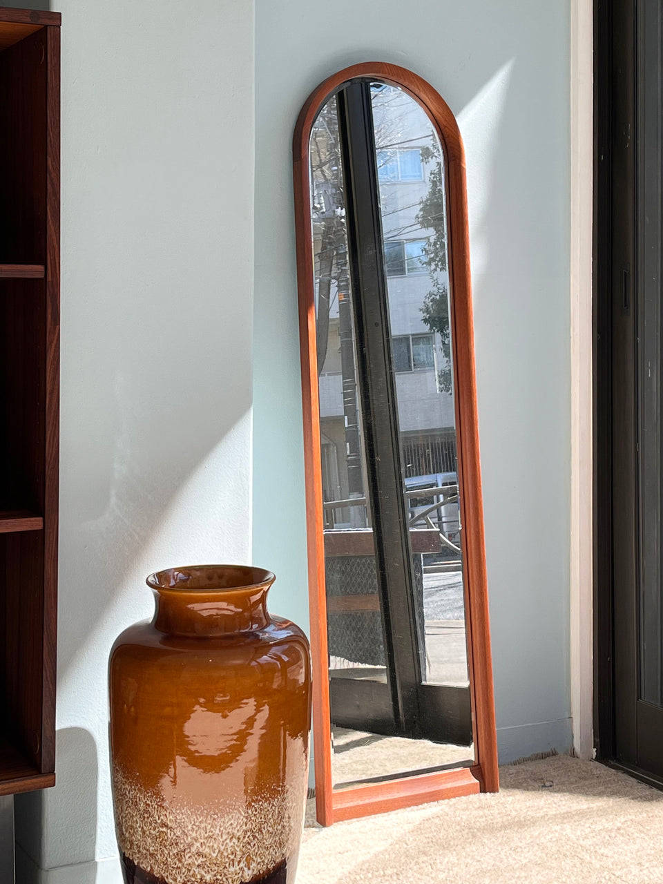 Teakwood Arched Frame Full-length Mirror/チーク材 姿見 ミラー アーチ型フレーム