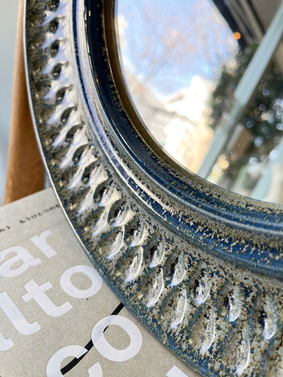 Ceramic Round Wall Mirror Scandinavian Vintage/北欧ヴィンテージ ラウンドウォールミラー 陶器 北欧インテリア