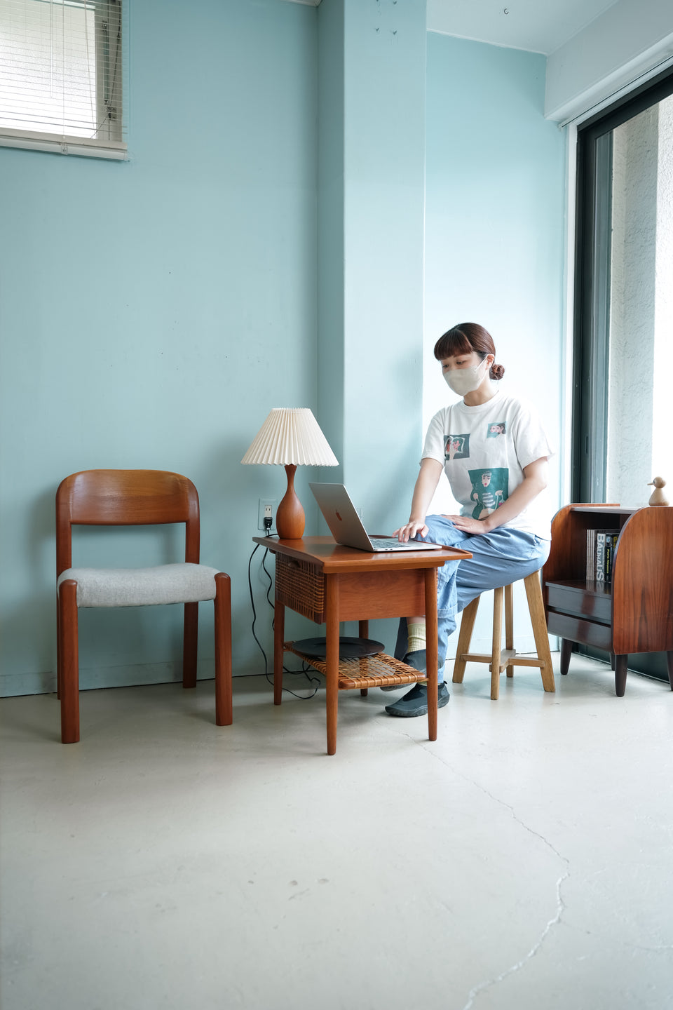 Danish Vintage Teak Rattan Sewing Table/デンマークヴィンテージ ソーイングテーブル チーク材 ラタン
