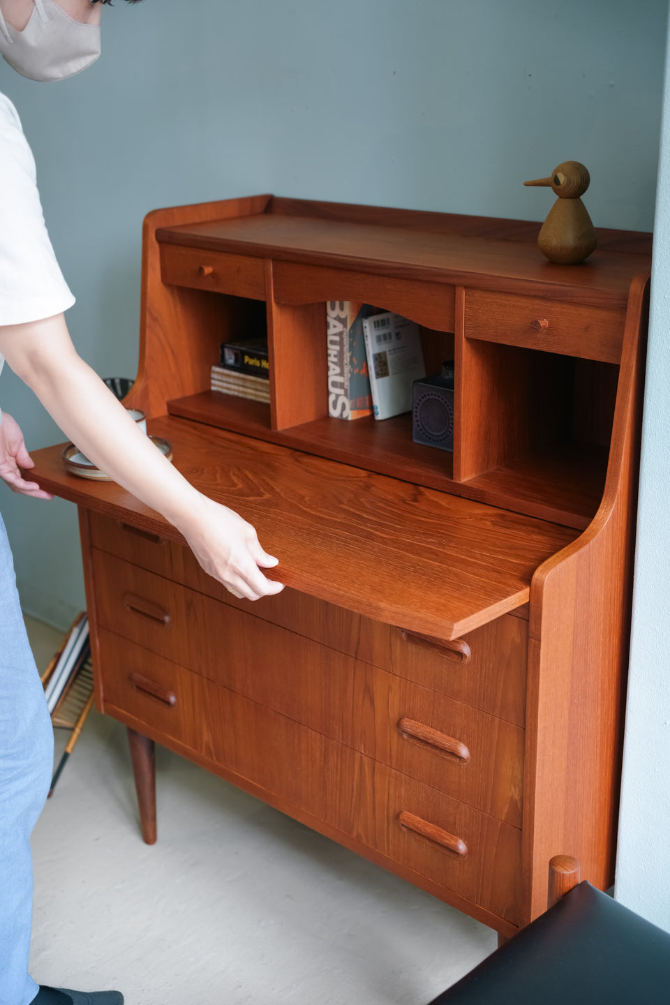 Danish Vintage Writing Bureau with Mirror Teak/デンマークヴィンテージ ライティングビューロー ミラー付き チーク材
