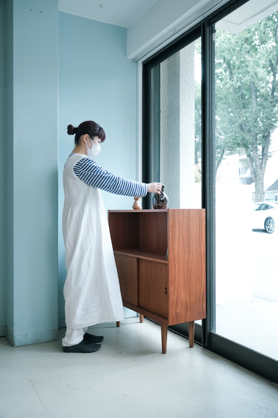Teak Bookcase with Slide Door Danish Vintage/デンマークヴィンテージ ブックケース 扉付き チーク材