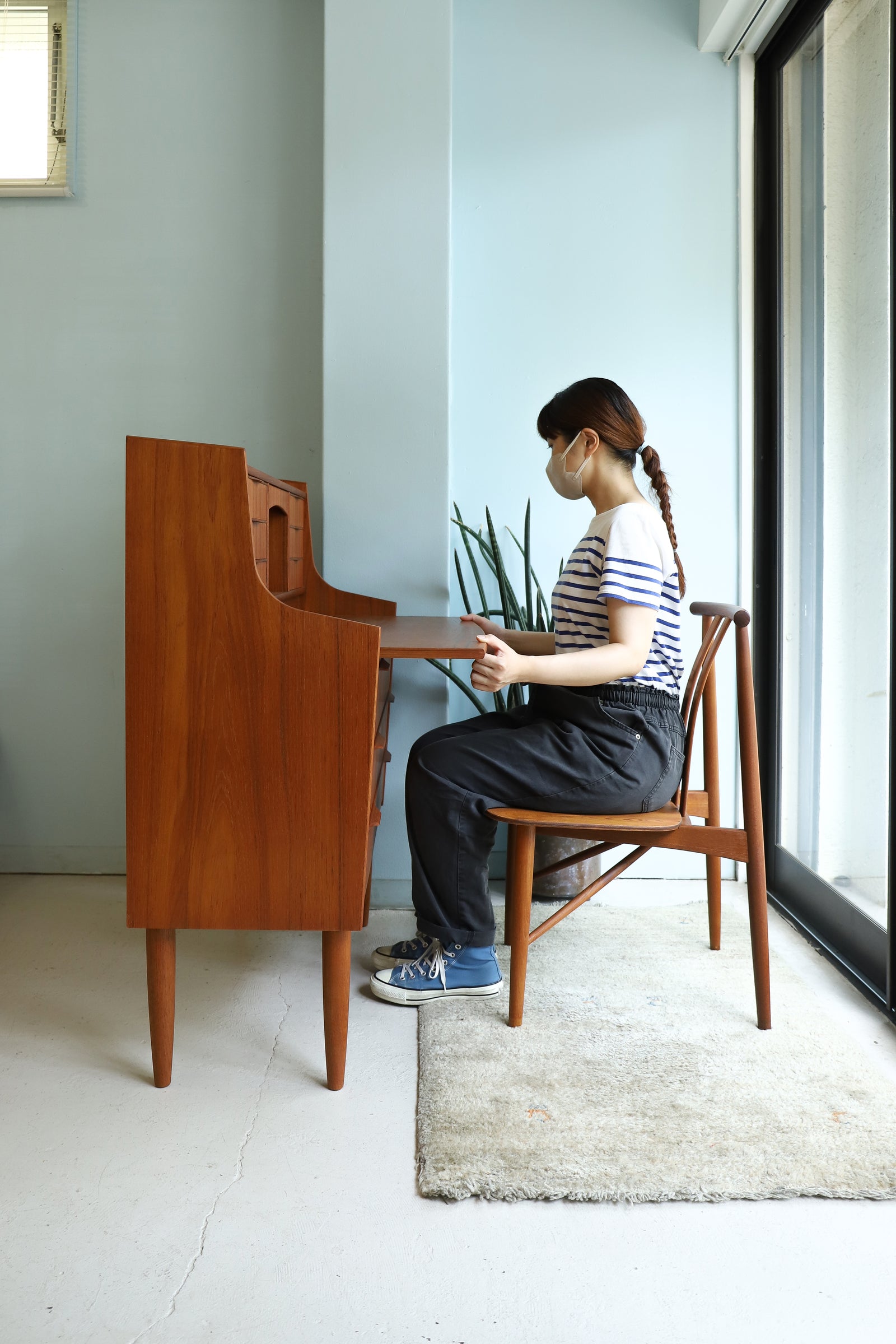デンマークヴィンテージ ライティングビューロー ミラー付き 北欧家具/Danish Vintage Writing Bureau with ...