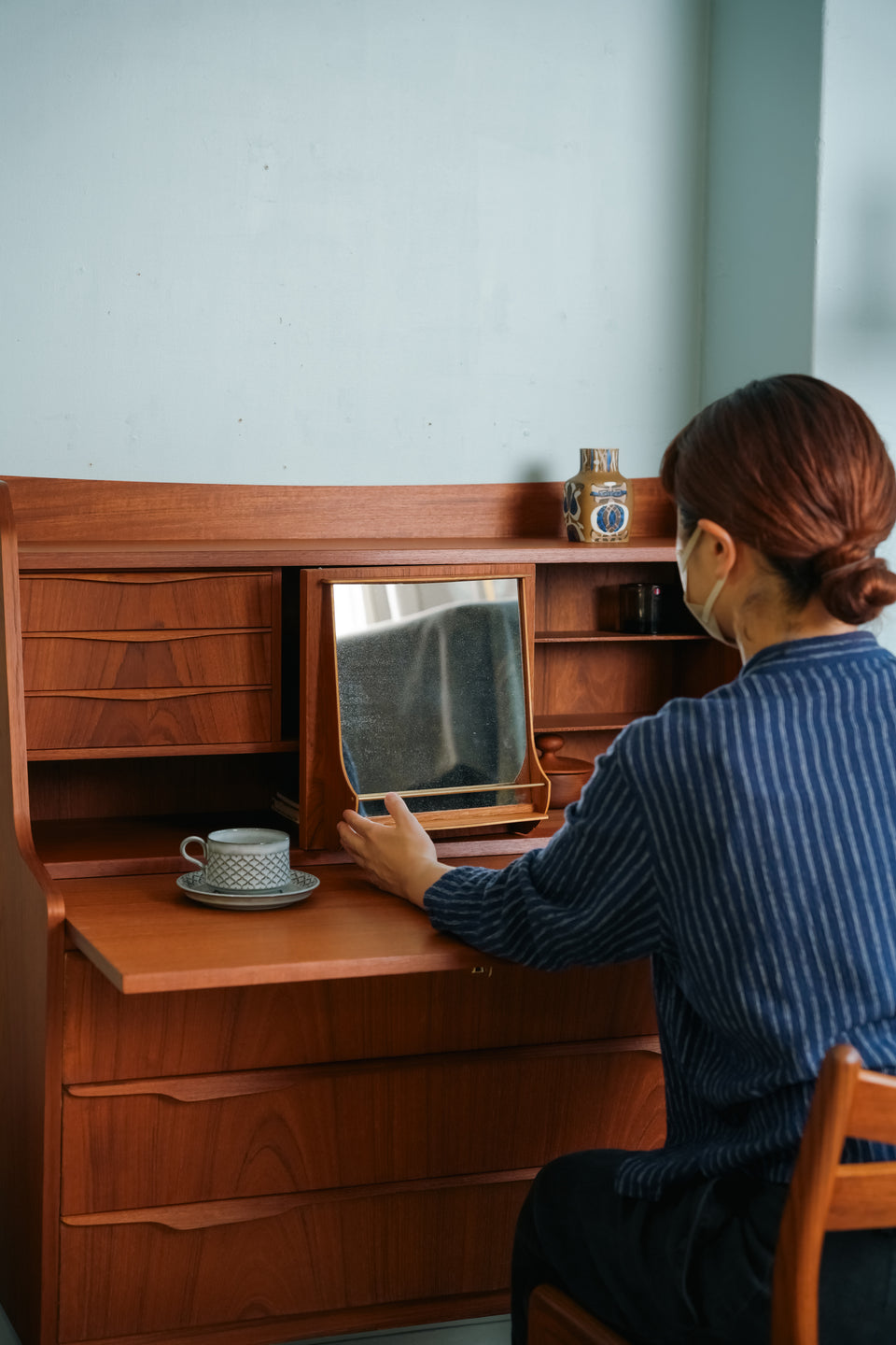 Teak Writing Bureau with Mirror Danish Vintage/デンマークヴィンテージ ライティングビューロー ドレッサー チーク材
