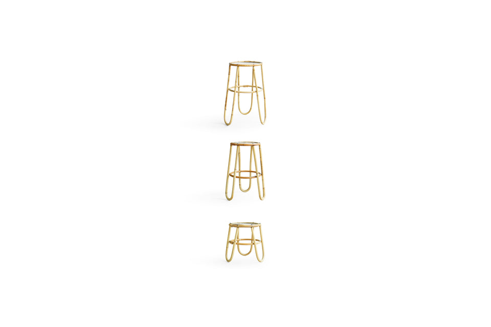 Glass Top Rattan Side Table Stand Danish Vintage / ガラストップ ラタンテーブル デンマークヴィンテージ 花台 スタンド  北欧インテリア