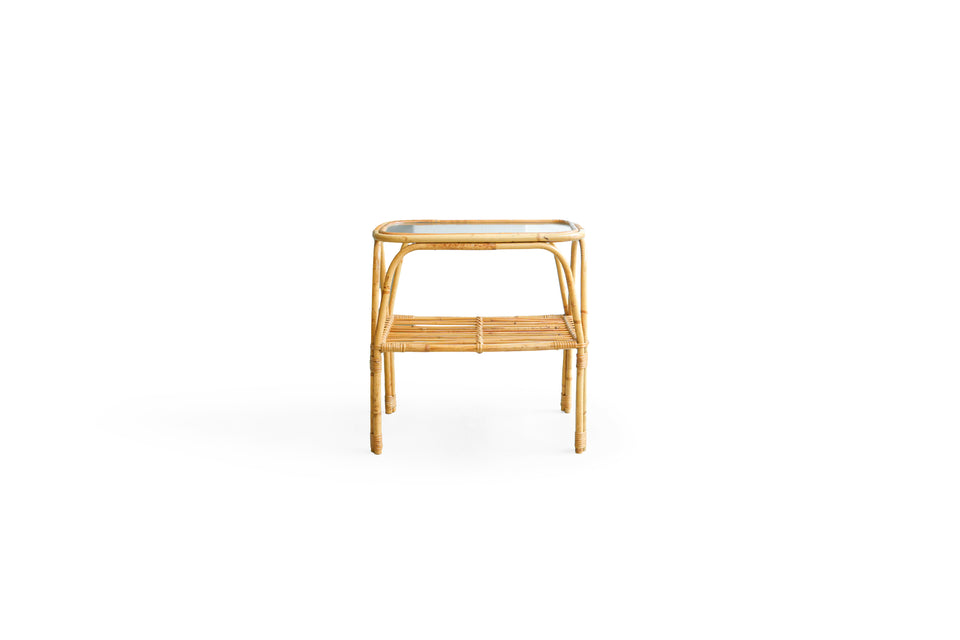 Danish Vintage Glass Top Rattan Side Table/デンマークヴィンテージ ガラストップ ラタンサイドテーブル