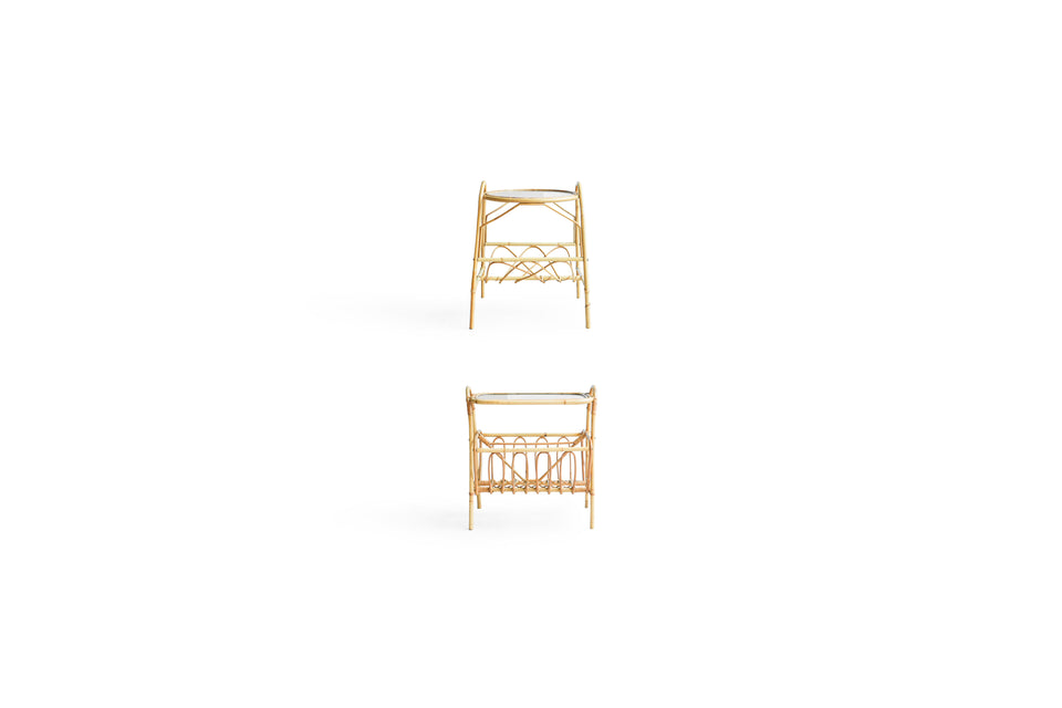 Glass Top Rattan Side Table Danish Vintage/デンマークヴィンテージ ガラストップ ラタンサイドテーブル 北欧家具