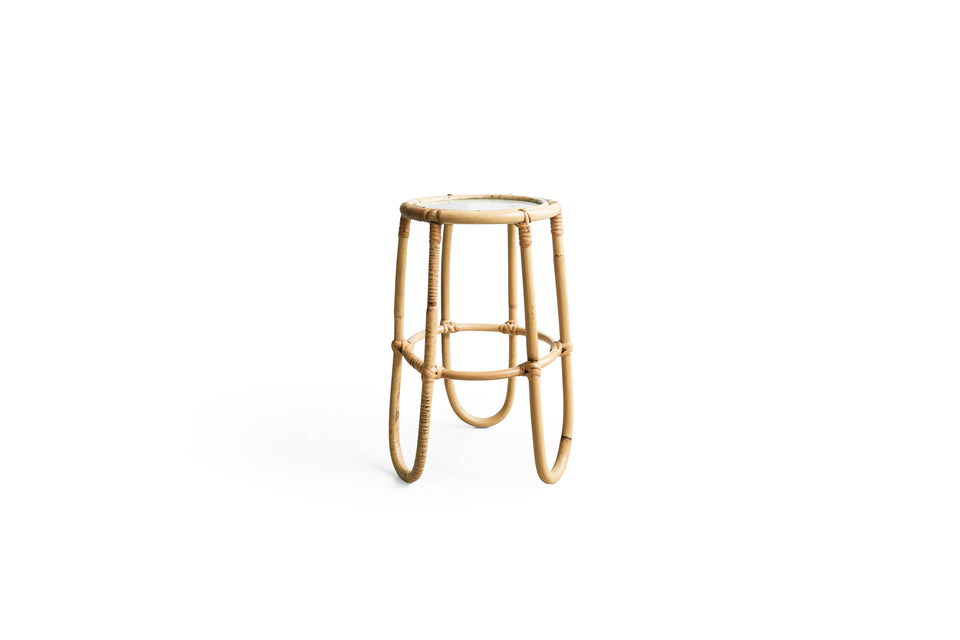 Grass Top Rattan Round Side Table Danish Vintage/デンマークヴィンテージ ガラストップ ラタンサイドテーブル

