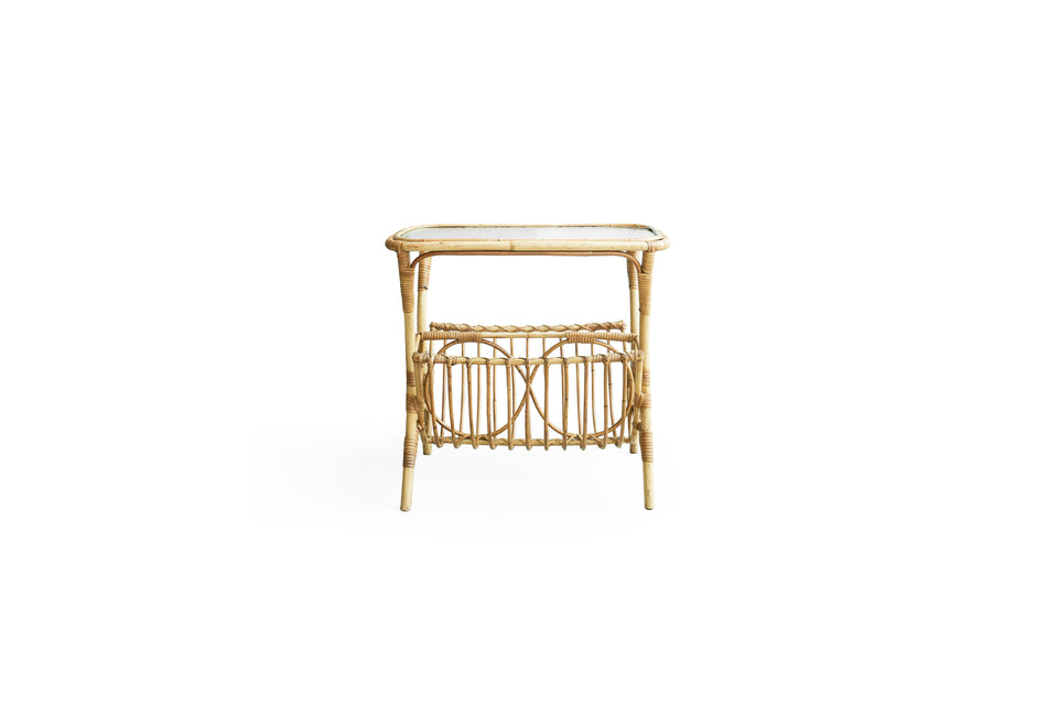 Danish Vintage Rattan Glass Top Side Table/デンマークヴィンテージ ラタン ガラストップ サイドテーブル