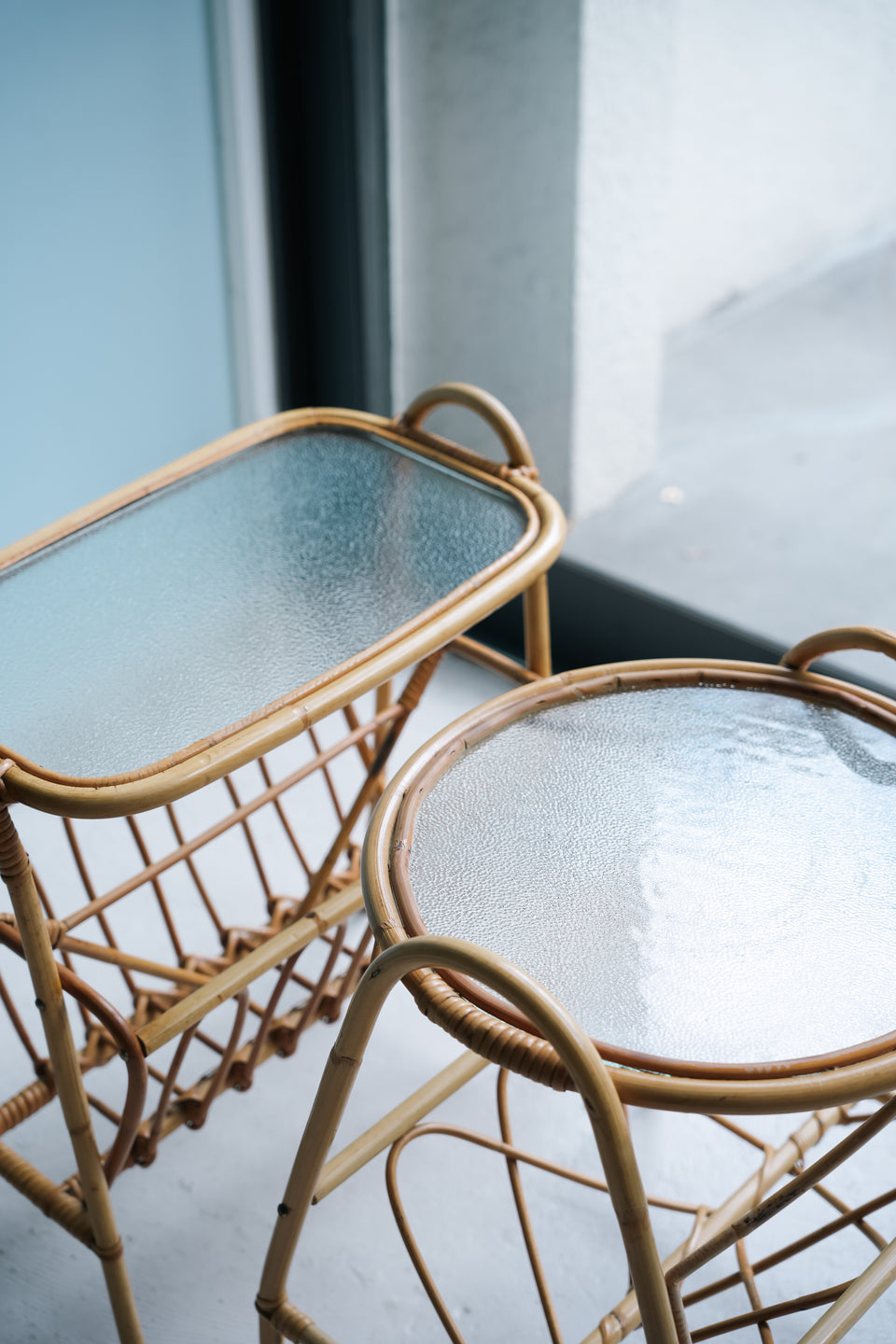 Glass Top Rattan Side Table Danish Vintage/デンマークヴィンテージ ガラストップ ラタンサイドテーブル 北欧家具