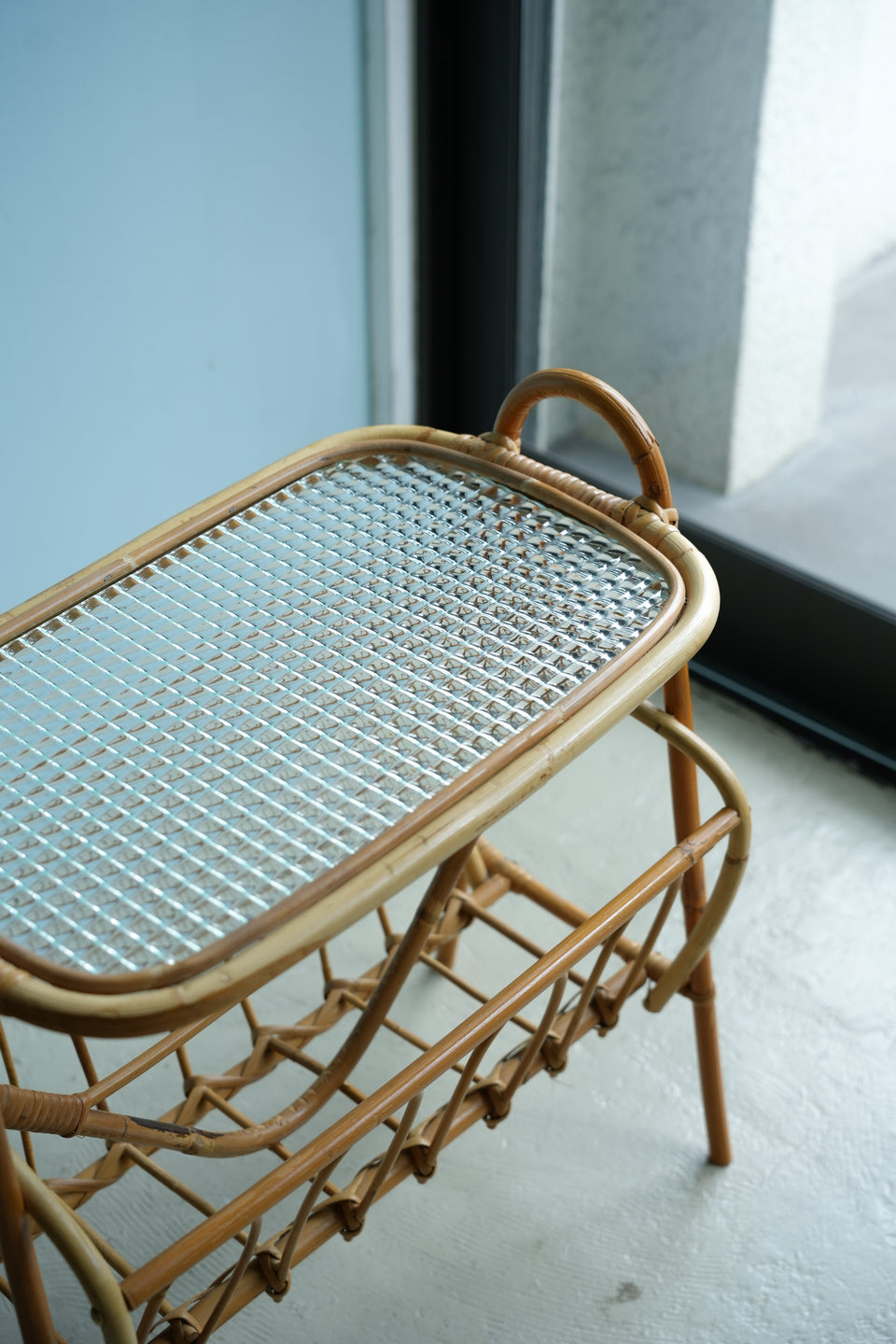 Rattan Glass Top Side Table Danish Vintage/デンマークヴィンテージ ラタン ガラストップ サイドテーブル